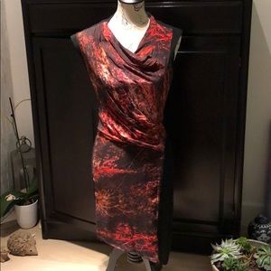 Red and black asymmetrical print dress